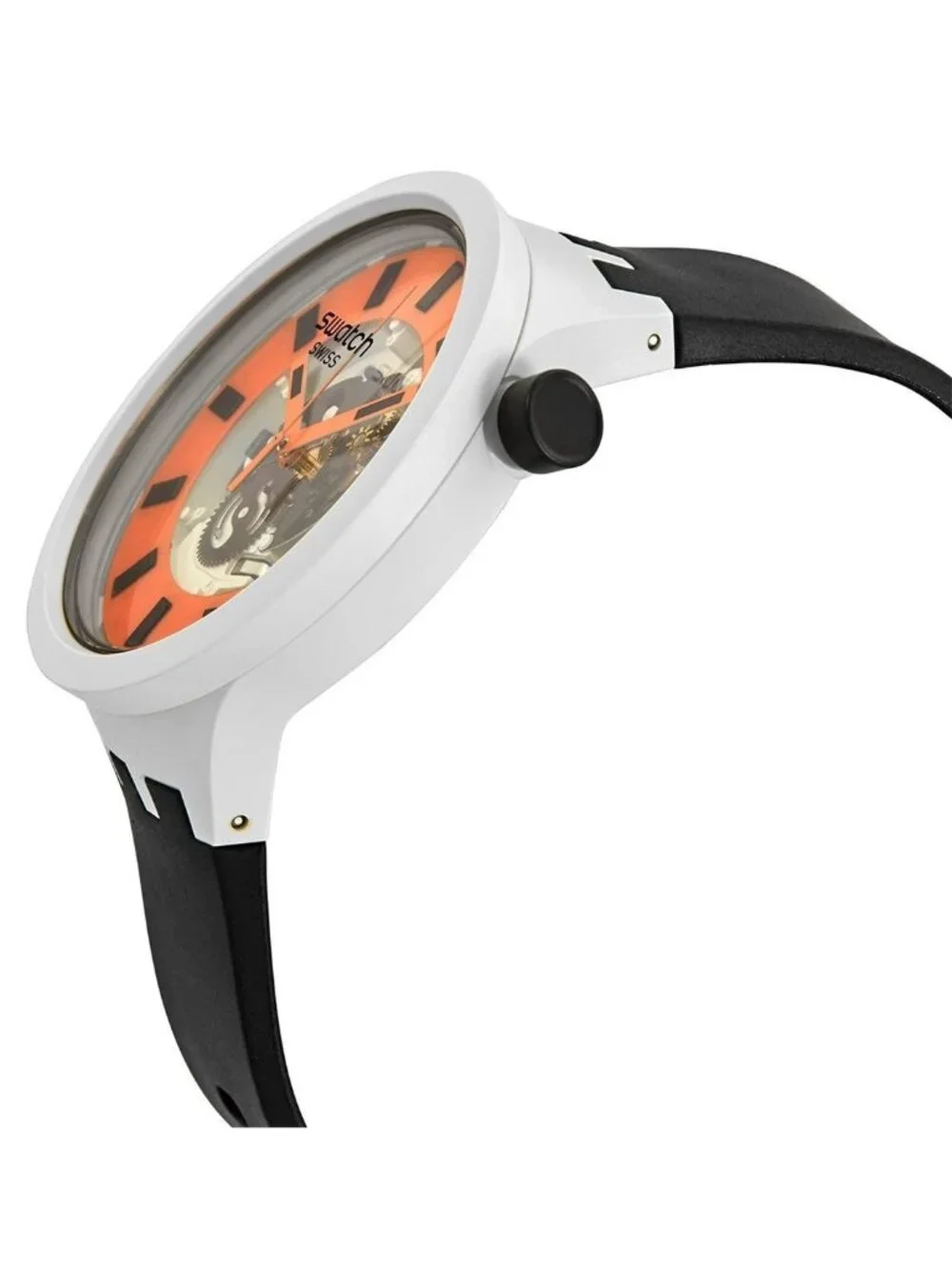 NWT Swatch Bioceramic Orack Quartz Orange Skeleton Dial Watch